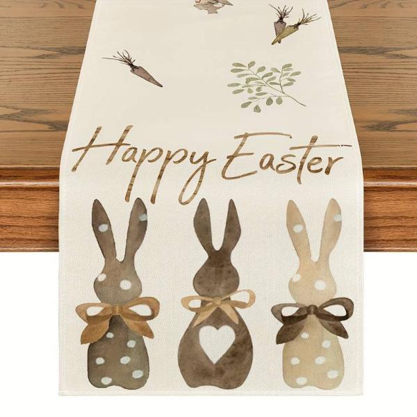 Runner Da Tavola Pasquale Con Coniglietti E Uova – Ricamato, Bianco E Blu, 40x140 Cm, Moderno